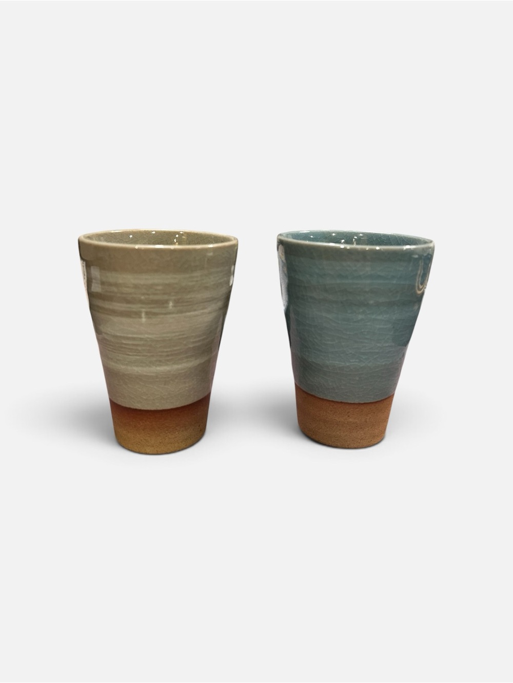 Handcrafted Ceramic Tumbler Pair in Blue Gray and Sand